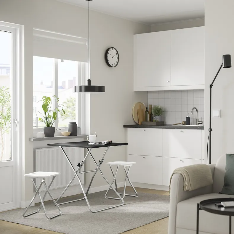 IKEA GUNDE ГУНДЕ / GUNDE ГУНДЕ, стол и 2 табурета, складной черный/ складной белый, 67x67 см 795.647.94 фото №2