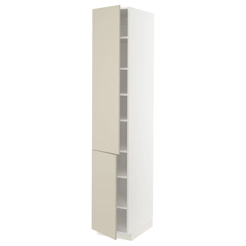 IKEA METOD МЕТОД, высокий шкаф с полками / 2 дверцы, белый / гавсторпский бежевый, 40x60x220 см 794.568.17 фото №1