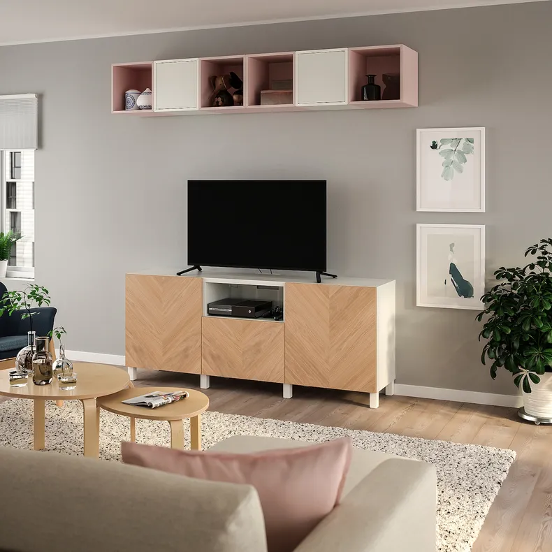 IKEA BESTÅ БЕСТО / EKET ЭКЕТ, комбинация для ТВ, белый / оконный дуб, 210x42x220 см 894.304.93 фото №2