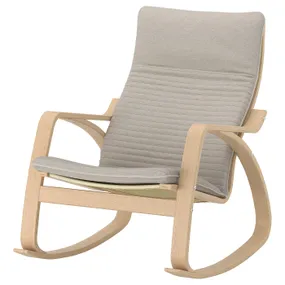 IKEA POÄNG ПОЭНГ, кресло-качалка, Шпон дуба, окрашенный в белый / светло-бежевый цвет 194.292.66 фото