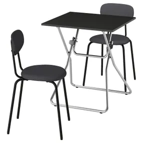 IKEA GUNDE ГУНДЕ / ÖSTANÖ ЕСТАНЕ, стіл+2 стільці, складаний чорний / Remmarn темно-сірий, 67x67 см 195.648.05 фото