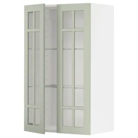 IKEA METOD МЕТОД, настінна шафа, полиці / 2 склх дверц, білий / Стенсунд світло-зелений, 60x100 см 094.872.90 фото