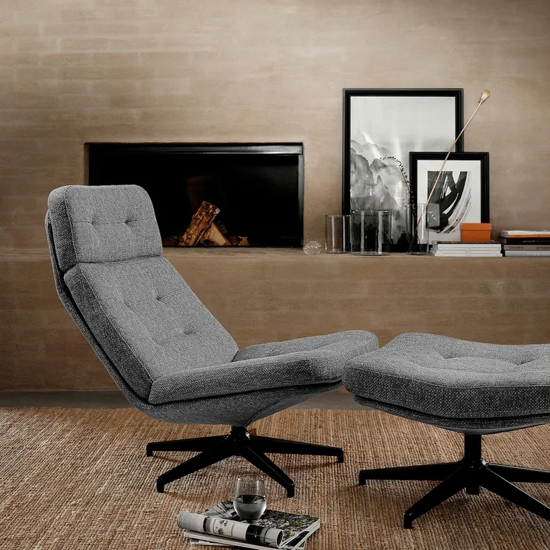 IKEA HAVBERG ХАВБЕРГ, крісло та підставка для ніг, ЛЕЙДЕ сірий / чорний 694.853.25 фото №3