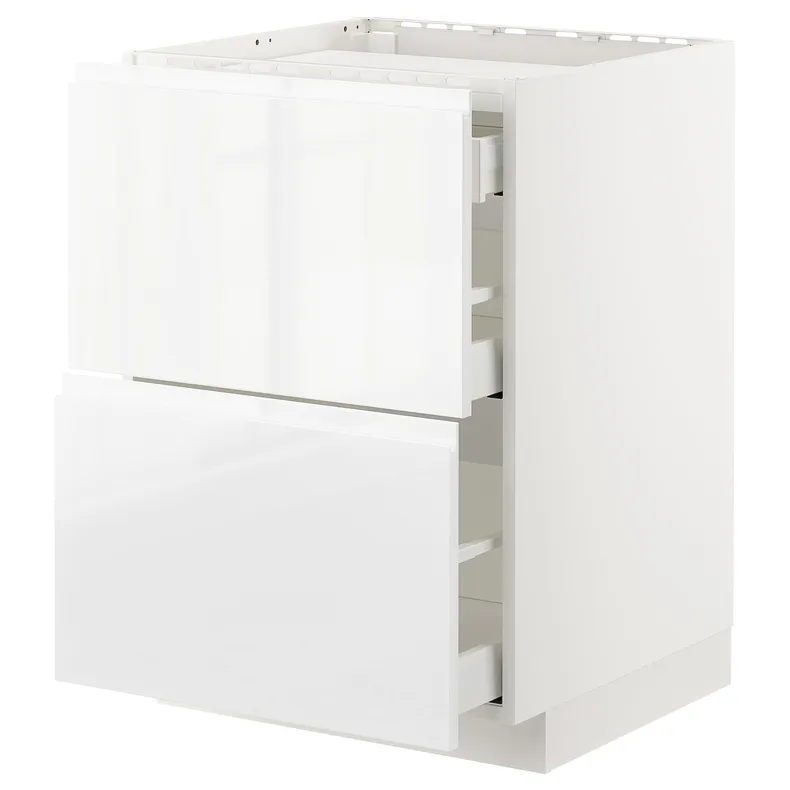 IKEA METOD МЕТОД / MAXIMERA МАКСИМЕРА, напольн шкаф / 2 фронт пнл / 3 ящика, белый / Воксторп глянцевый / белый, 60x60 см 392.539.49 фото №1