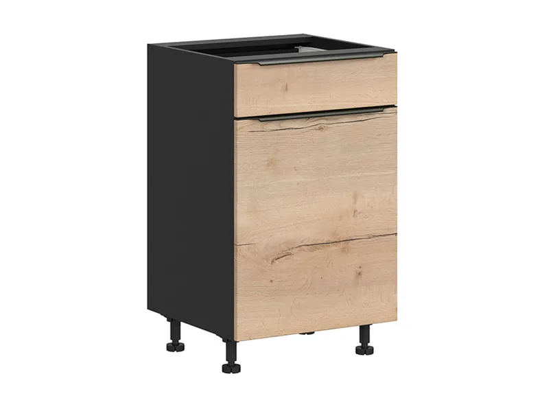 BRW Sole L6 50 см левый кухонный шкаф с ящиком дуб галифакс натуральный, Черный/дуб галифакс натур FM_D1S_50/82_L/SMB-CA/DHN фото №2