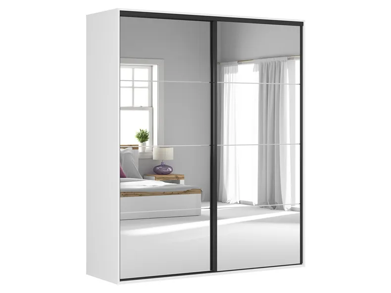 BRW Раздвижной шкаф Flex 200 см с зеркалом белый, зеркало SZAFA_ZESTAW_90-BI/SZ фото №1