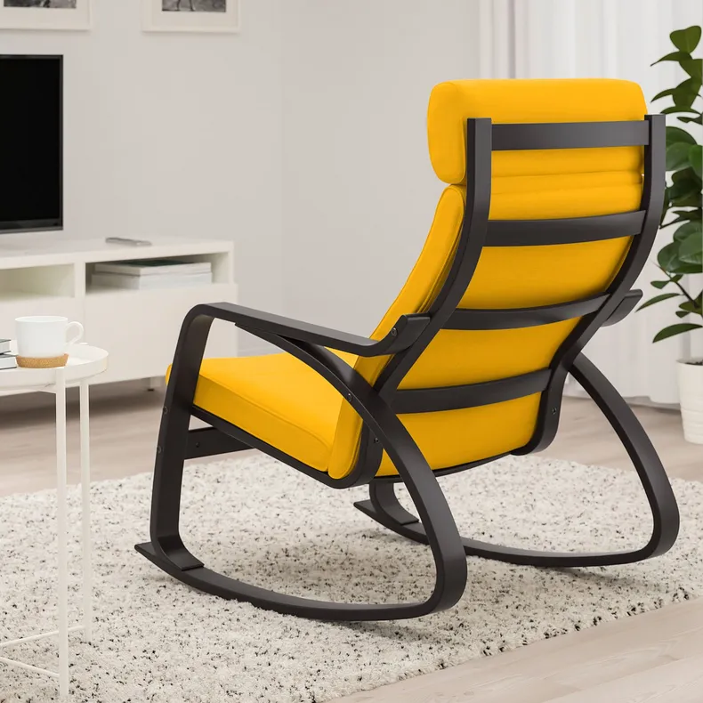 IKEA POÄNG ПОЕНГ, крісло-гойдалка, чорно-коричневий / СКІФТЕБУ жовтий 493.958.49 фото №3