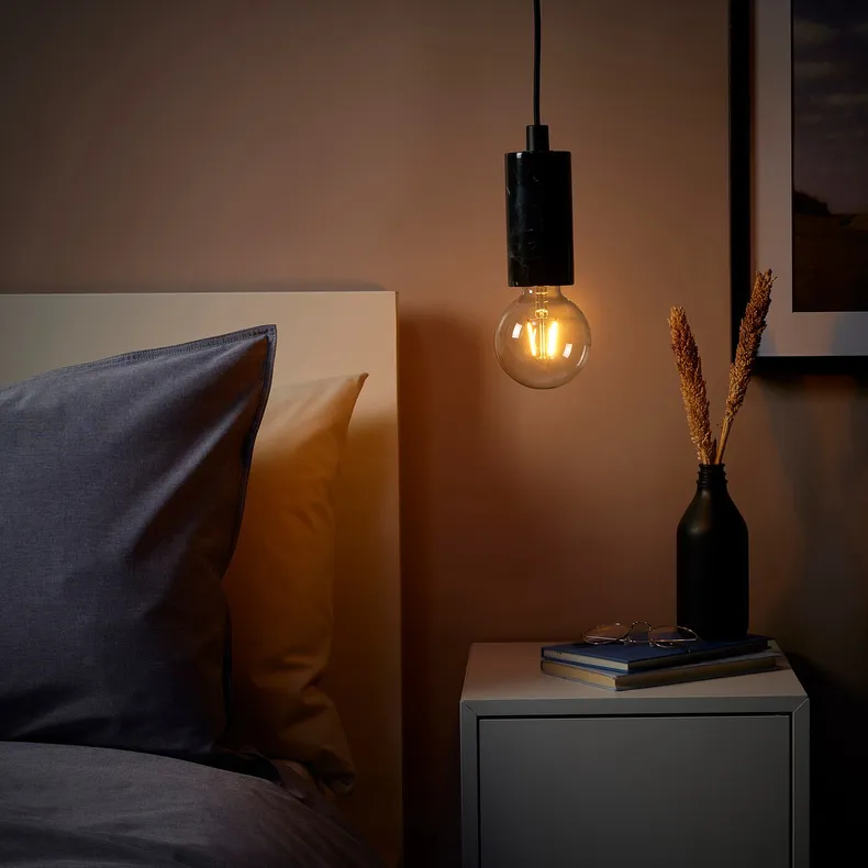 IKEA MARKFROST МАРКФРОСТ / LUNNOM ЛУННОМ, підвісний світильник із лампою, чорний мармур / прозора сфера 794.944.47 фото №2
