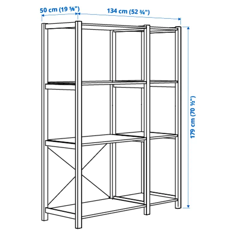 IKEA IVAR ИВАР, 2 секции / полки, сосна, 134x50x179 см 494.070.55 фото №4