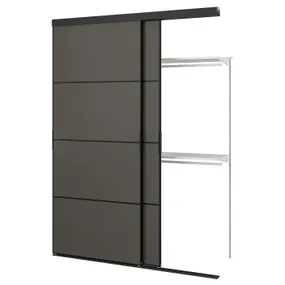 IKEA SKYTTA СКЮТТА / BOAXEL БОАКСЕЛЬ, гардероб із розсувними дверцятами, чорний двобічний/МЕХАМН темно-сірий, 177x65x240 см 395.232.39 фото