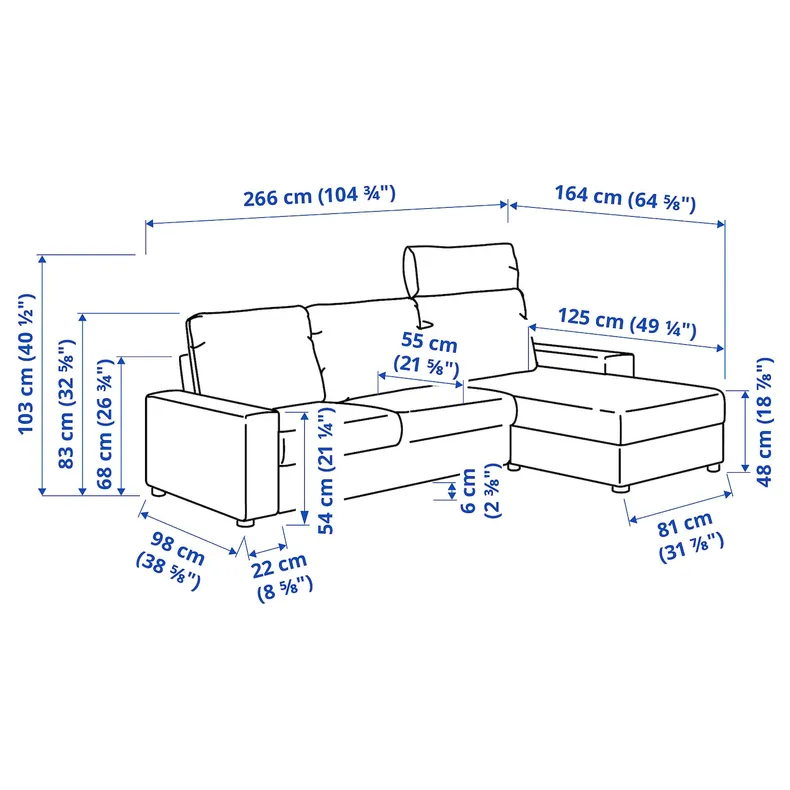 IKEA VIMLE ВІМЛЕ, 3-місний диван із кушеткою, з широкими підлокітниками з підголівником/Djuparp темно-зелений 094.326.84 фото №6