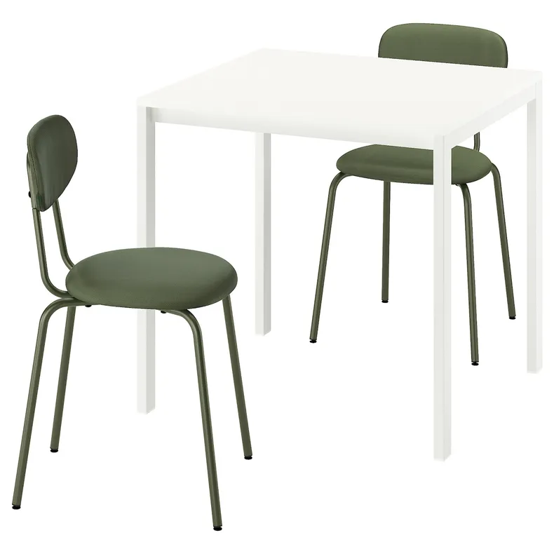 IKEA MELLTORP МЕЛЬТОРП / ÖSTANÖ ЕСТАНЕ, стіл+2 стільці, білий білий/Нагадати темно-зелений, 75 см 595.688.06 фото №1