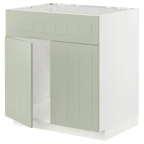 IKEA METOD МЕТОД, шкаф под мойку / 2 двери / фасад, белый / светло-зеленый, 80x60 см 394.870.95 фото