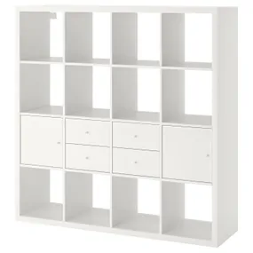 IKEA KALLAX КАЛЛАКС, стеллаж с 4 вставками, белый, 147x147 см 192.783.28 фото