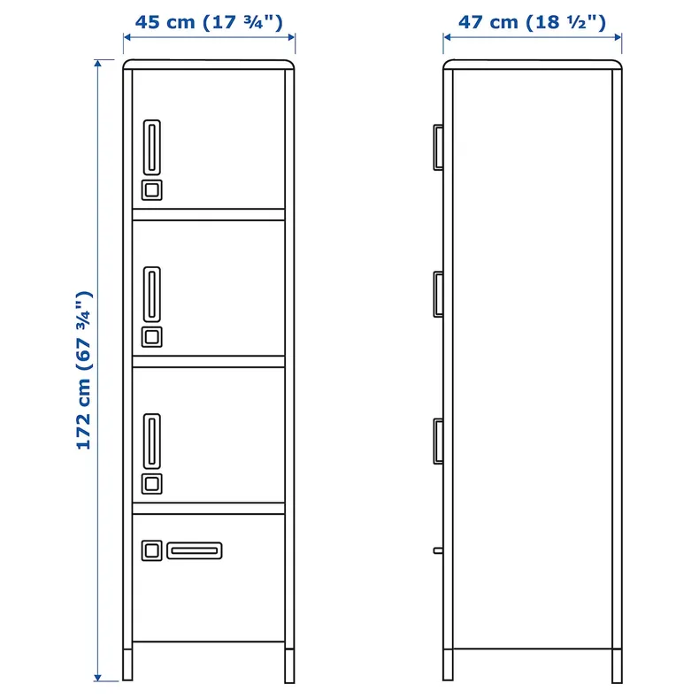 IKEA IDÅSEN ІДОСЕН, висока шафа з шухлядами й дверцятам, темно-сірий, 45x172 см фото №5