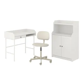 IKEA HAUGA / BLECKBERGET ХАУГА / БЛЕКБЕРГЕТ, стол и комбинация для хранения, и вращающийся стул белый / бежевый 694.364.72 фото