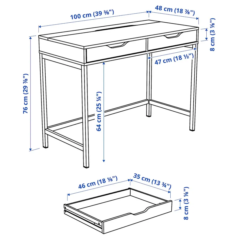 IKEA ALEX АЛЕКС, письменный стол, белая морилка / имит. дуб, 100x48 см 504.735.58 фото №6