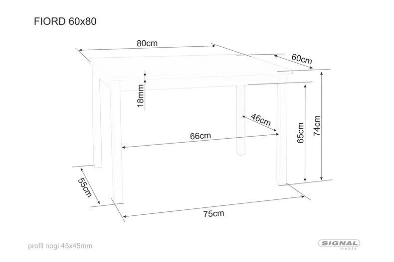 Стол обеденный SIGNAL FIORD, белый, 60x80 фото №4
