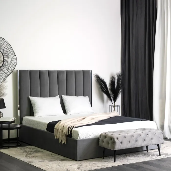 Ліжко двоспальне оксамитове MEBEL ELITE EMILIO Velvet, 160x200 см, Сірий фото №2