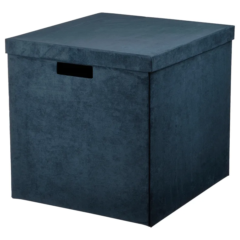 IKEA GJÄTTA ГЙЕТТА, коробка для зберігання з кришкою, темно-синій оксамит, 32x35x32 см 705.704.31 фото №1