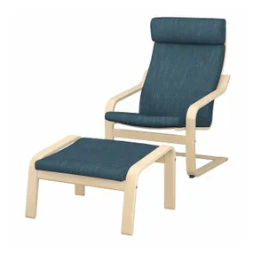 IKEA POÄNG ПОЭНГ, кресло с табуретом для ног, окл береза / огненный темно-синий 294.842.76 фото