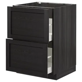 IKEA METOD МЕТОД / MAXIMERA МАКСИМЕРА, напольный шкаф 2фасада / 2выс ящика, черный / Лерхиттан с черными пятнами, 60x60 см 092.602.82 фото