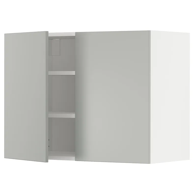 IKEA METOD МЕТОД, навісна шафа з полицями / 2 дверцят, білий / Хавсторп світло-сірий, 80x60 см 295.379.77 фото №1
