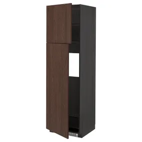 IKEA METOD МЕТОД, висока шафа для холодильника, 2 дв, чорний / синапський коричневий, 60x60x200 см 794.603.05 фото