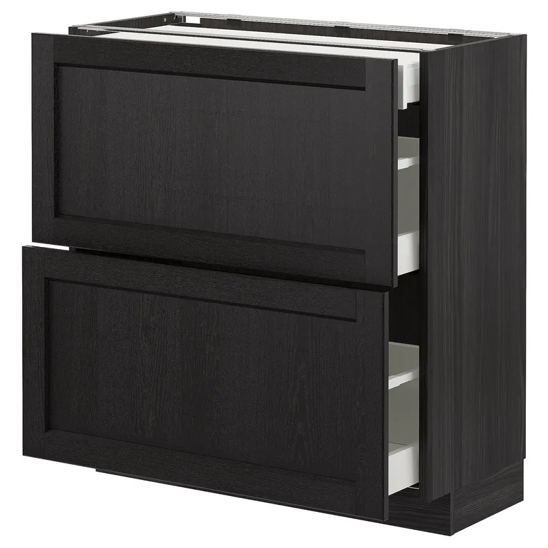 IKEA METOD МЕТОД / MAXIMERA МАКСИМЕРА, напольный шкаф / 2фасада / 3ящика, черный / Лерхиттан с черными пятнами, 80x37 см 492.600.44 фото №1