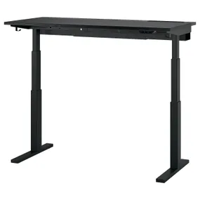 IKEA MITTZON МІТТЗОН, стіл регульований, електричний okl попелястий пофарбований чорний/чорний, 140x60 см 095.282.57 фото