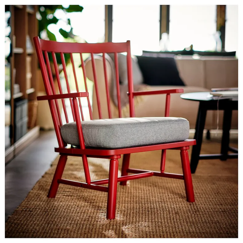 IKEA PERSBOL ПЕРСБОЛЬ, крісло, коричнево-червоний / ТІББЛЕБЮ бежевий / сірий 705.259.19 фото №2