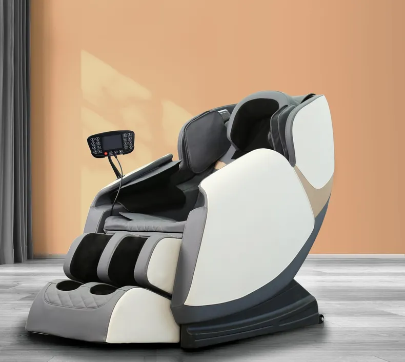 Кресло реклайнер с функцией массажа и подогрева в экокоже HALMAR SOLARIA, кремовый/серый фото №2