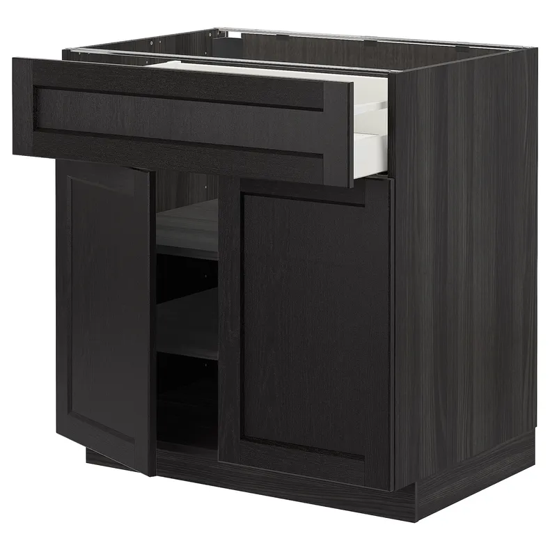 IKEA METOD МЕТОД / MAXIMERA МАКСИМЕРА, напольный шкаф с ящиком / 2дверцами, черный / Лерхиттан с черными пятнами, 80x60 см 194.549.01 фото №1