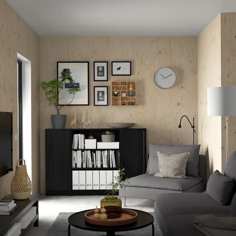 IKEA BILLY БИЛЛИ / OXBERG ОКСБЕРГ, стеллаж комбинация с дверцами, черная имитация дуб, 160x106 см 794.835.90 фото №2
