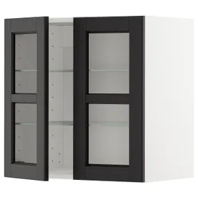 IKEA METOD МЕТОД, настінна шафа, полиці / 2 склх дверц, білий / ЛЕРХЮТТАН чорна морилка, 60x60 см 694.599.39 фото