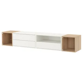 IKEA EKET, Телевізор, hi-fi шафа, біле/дубове вітражне скло, 210x35x35 см 595.809.88 фото