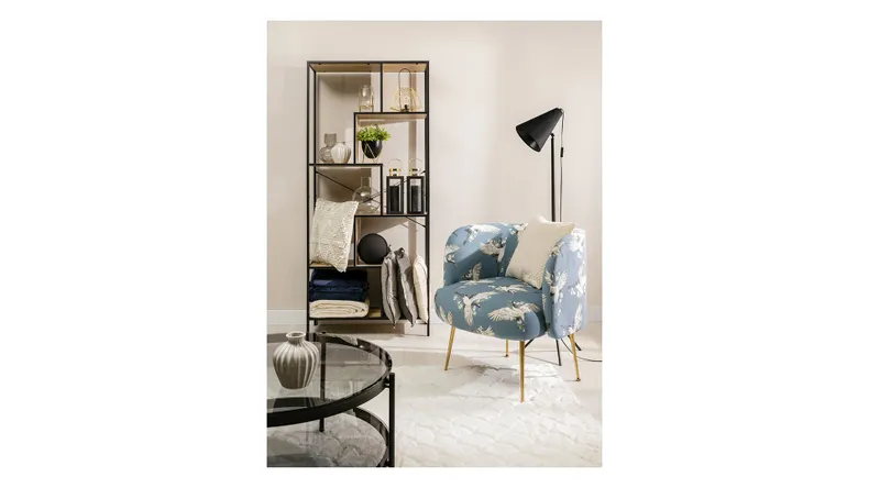 BRW Комплект для гостиной Cloe диван-кресло пуф гламур синий, Печать Краны 0260-007-80/P2 белый синий ZE-CLOE-2S+ES+H-G3-PR_ZURAWIE_0260-007-80/P2 фото №8