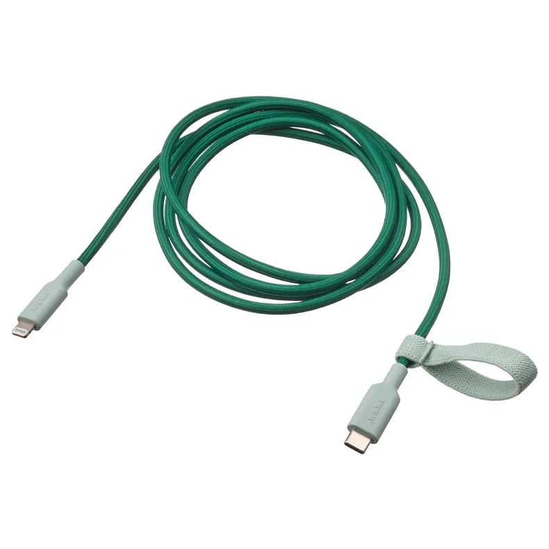 IKEA LILLHULT ЛИЛЛЬХУЛЬТ, кабель USB-C–lightning, зеленый, 1.5 m 205.811.11 фото №1