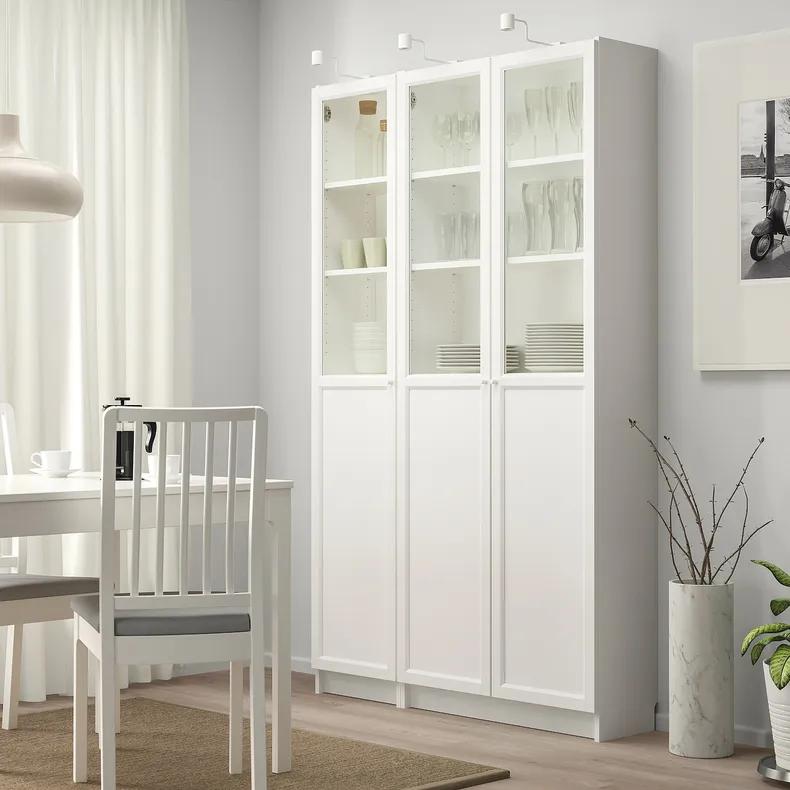 IKEA BILLY БІЛЛІ / OXBERG ОКСБЕРГ, стелаж панель / скляні дверцята, білий / скло, 120x30x202 см 792.817.90 фото №2