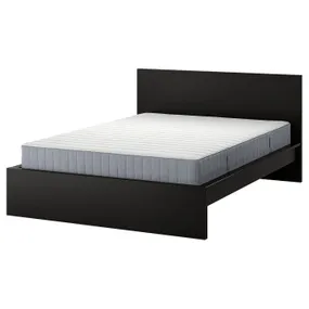 IKEA MALM МАЛЬМ, каркас кровати с матрасом, черный / коричневый / Валевог средней жесткости, 140x200 см 595.444.29 фото