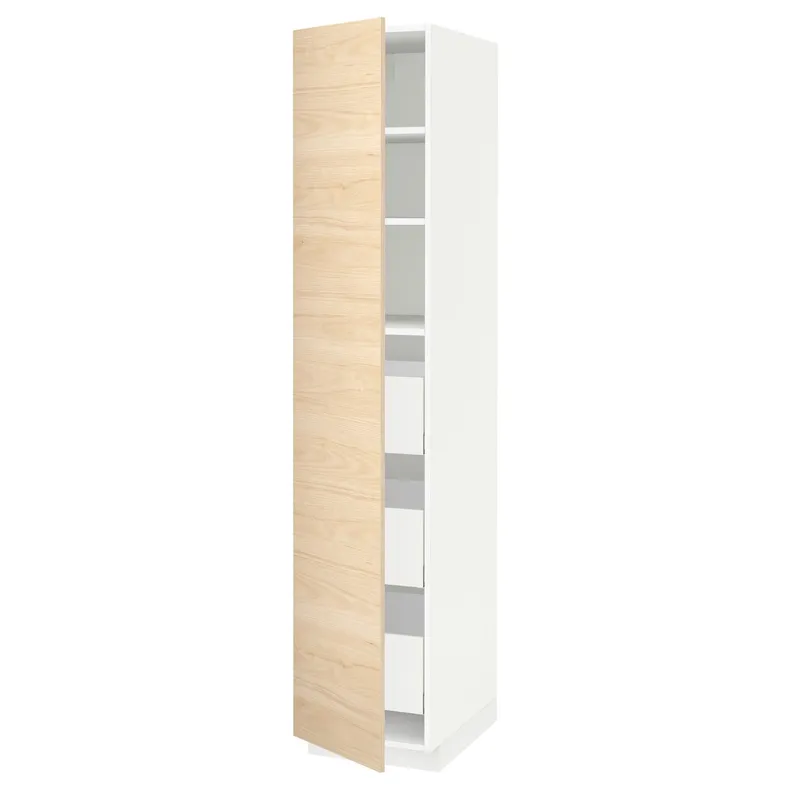 IKEA METOD МЕТОД / MAXIMERA МАКСІМЕРА, висока шафа із шухлядами, білий / АСКЕРСУНД під світлий ясен, 40x60x200 см 493.622.12 фото №1