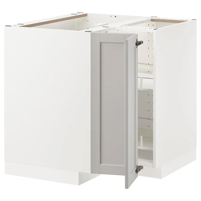 IKEA METOD МЕТОД, угловой напольн шкаф с вращающ секц, белый / светло-серый, 88x88 см 893.866.78 фото №1
