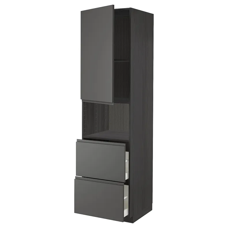 IKEA METOD МЕТОД / MAXIMERA МАКСІМЕРА, висока шафа для мікрох печі, 2 шухл, чорний / Voxtorp темно-сірий, 60x60x220 см 194.594.04 фото №1