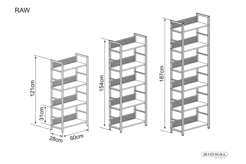Стелаж SIGNAL RAW R6, 187х28х60 см, дуб / чорний матовий фото №2