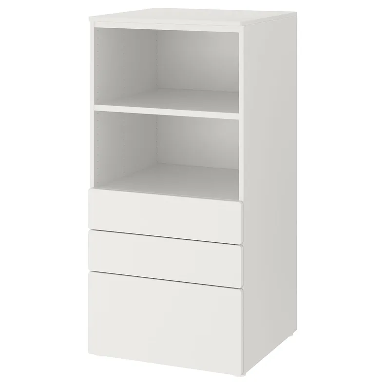 IKEA SMÅSTAD СМОСТАД / PLATSA ПЛАТСА, книжкова шафа, білий білий / з 3 шухлядами, 60x57x123 см 493.878.06 фото №1