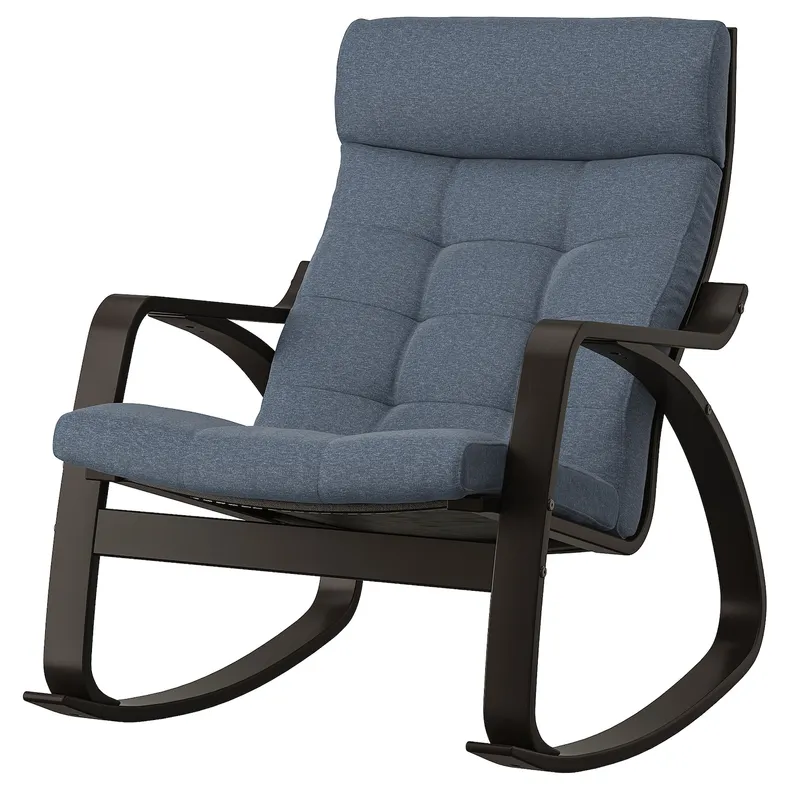 IKEA POÄNG ПОЕНГ, крісло-гойдалка, чорний / коричневий / синій Gunnared 895.022.15 фото №1