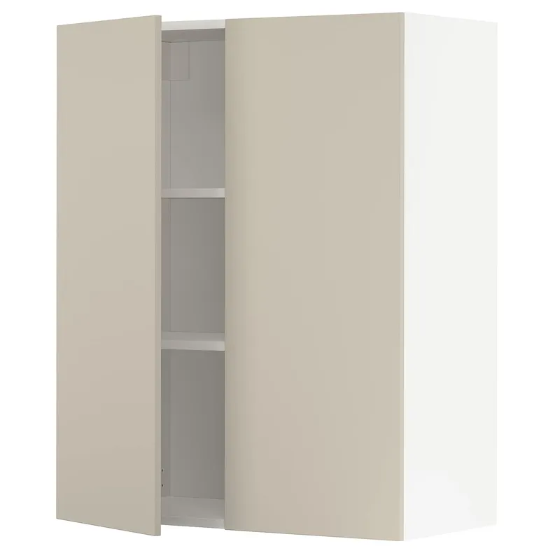 IKEA METOD МЕТОД, навісна шафа з полицями / 2 дверцят, білий / хавсторпський бежевий, 80x100 см 394.658.14 фото №1