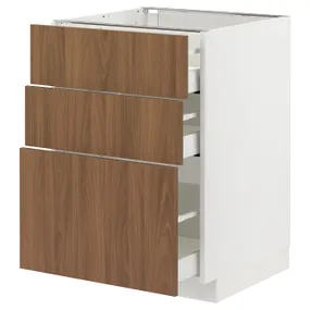 IKEA METOD МЕТОД / MAXIMERA МАКСИМЕРА, напольный шкаф с 3 ящиками, белый / Имитация коричневого ореха, 60x60 см 695.199.24 фото