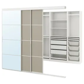 IKEA SKYTTA СКЮТТА / PAX ПАКС, гардероб із розсувними дверцятами, біле дзеркало Mehamn / Auli / сіро-бежеве дзеркало, 251x115x205 см 095.621.90 фото
