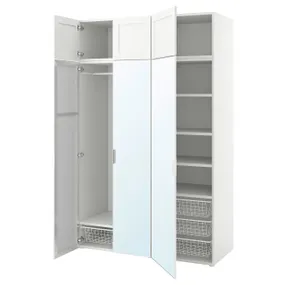 IKEA PLATSA ПЛАТСА, гардероб с 6 дверями, белый STRAUMEN зеркальное стекло/SANNIDAL белый, 140x57x221 см 994.173.73 фото